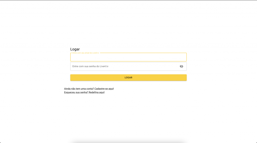 Tela de login do aplicativo do Live4.tv