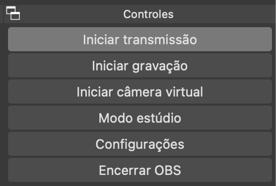 Botão de Iniciar Transmissão do OBS Studio