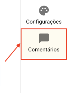 Imagem do menu direito do aplicativo do Live4.tv com destaque para a aba "Comentários"