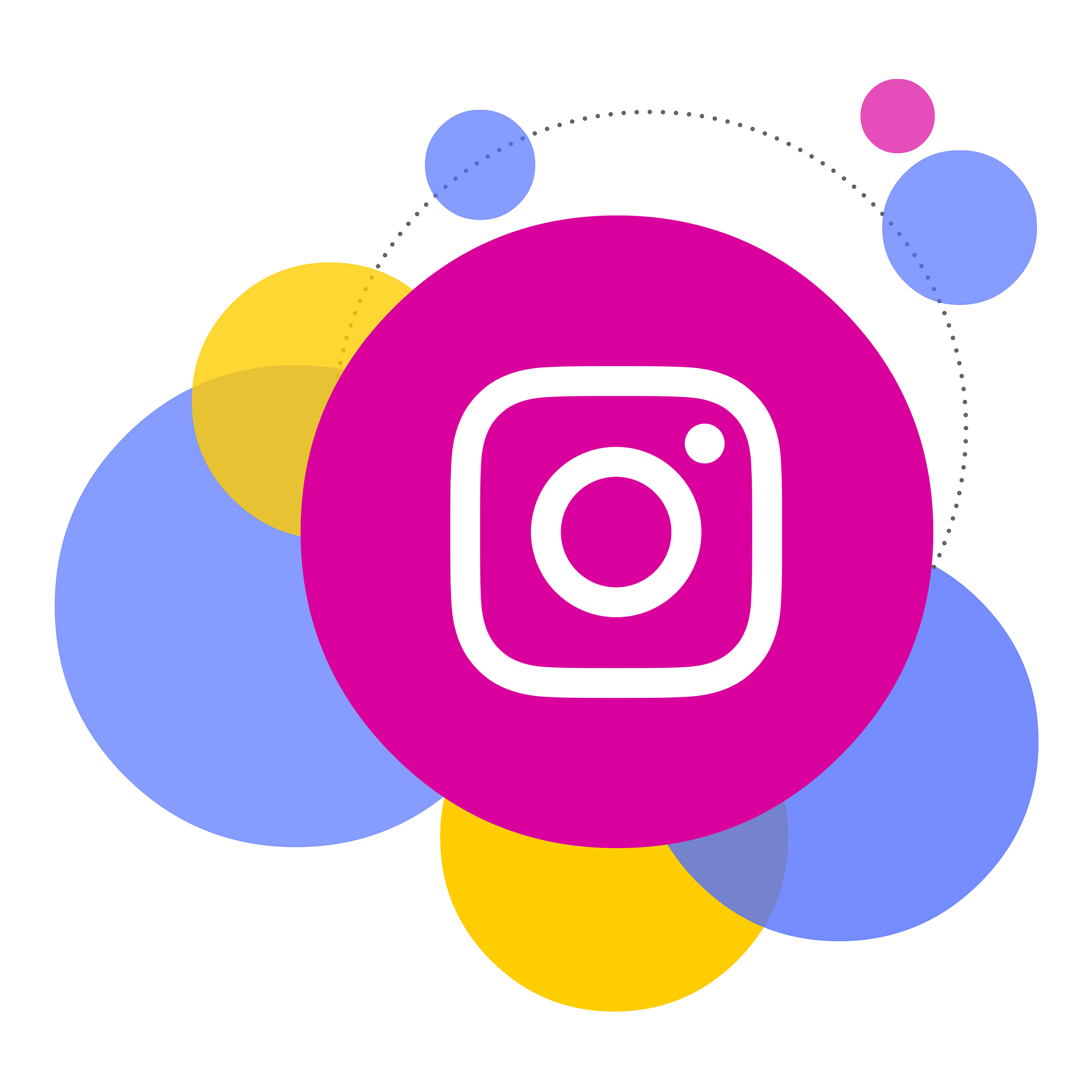 Instagram logo with bubbles around it