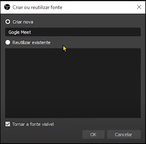 Imagem da tela de adição de fonte do OBS.