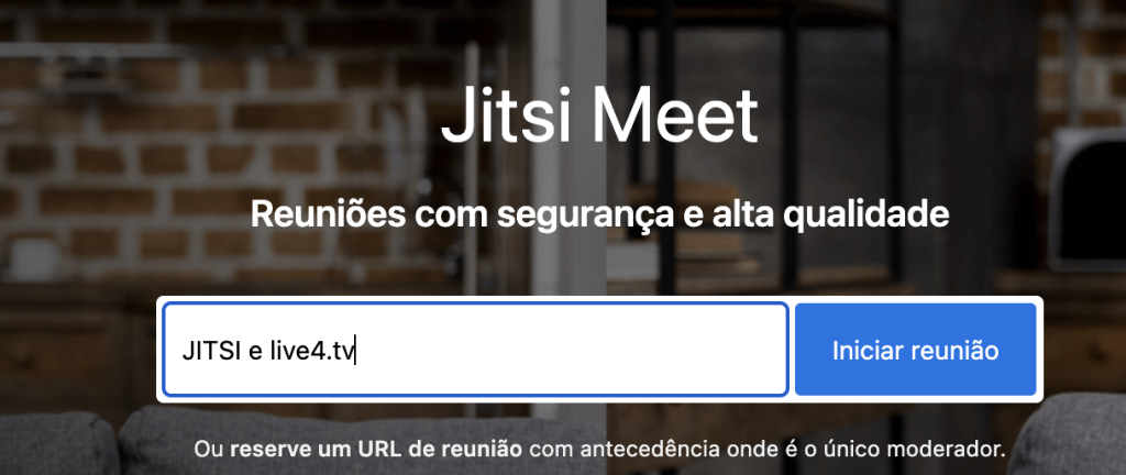 Imagem do website do JITSI com o campo para entrar com o nome da reunião.